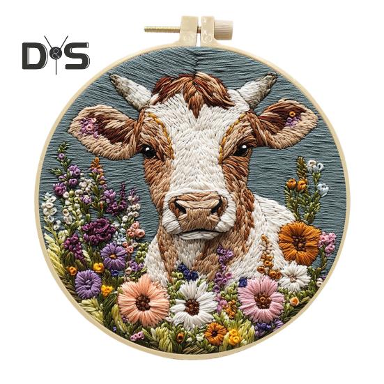 Punch Needle Stickset, Cartoon Highland Cow, DIY Stickset mit Hoop, Punch Needle Starter Craft Kit für Erwachsene und Kinder