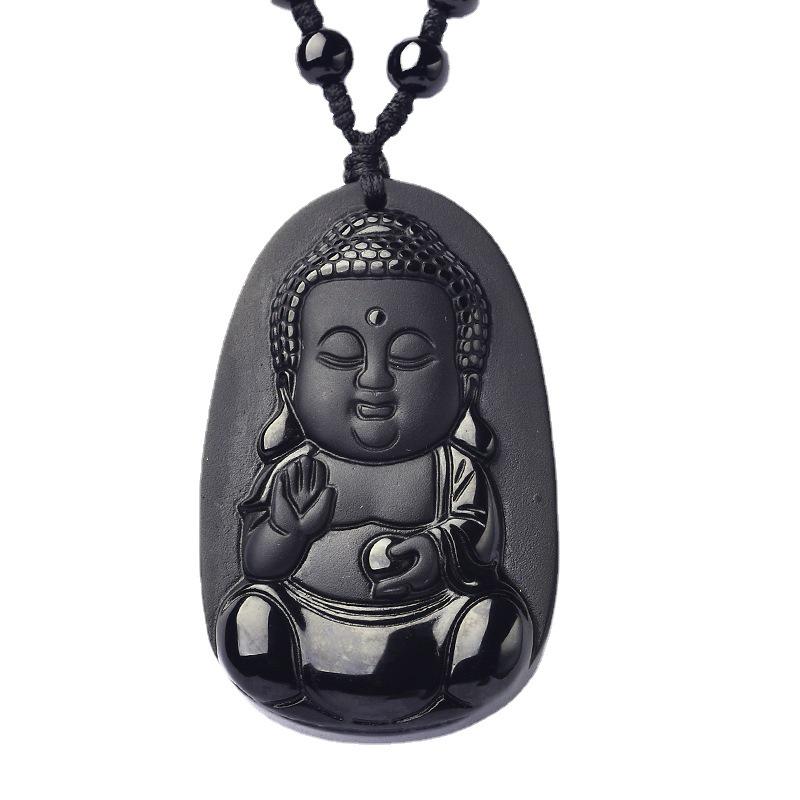 Genuine Obsidian Baby Buddha Pendant - Natural Gemstone Hanging Ornament