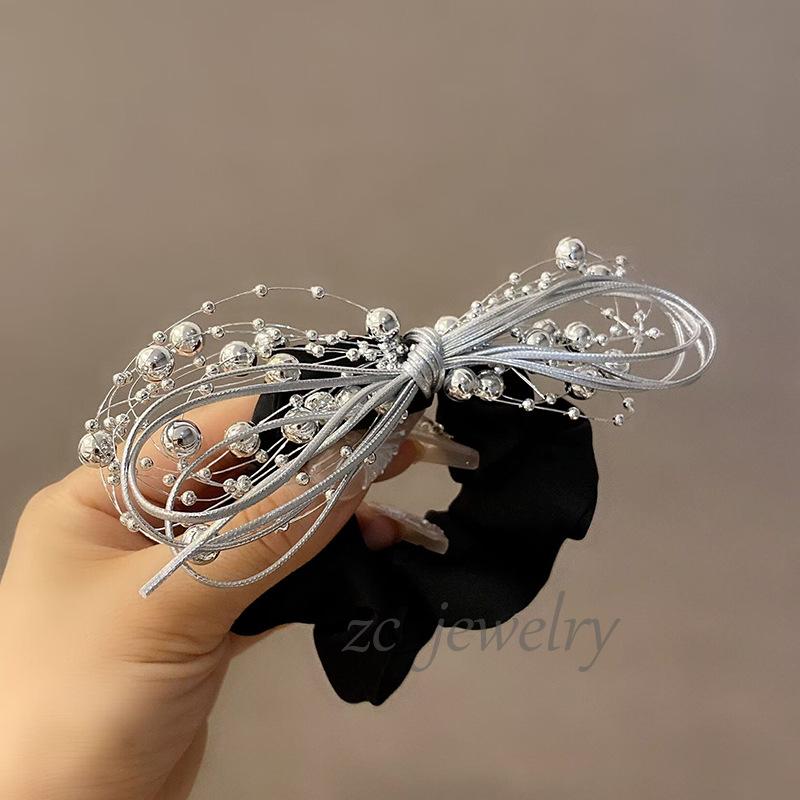 New Silver Laser Bow Hair Accessory Female Niche In Dongdaemun South Korea. Ins Shark Clip On Back Of Head