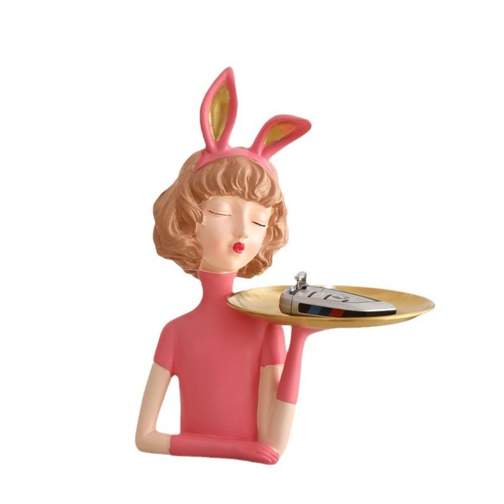 

Creative Rabbit Ear Girl Sculpture Exquisite Storage Display Plate Coffee Table розовый