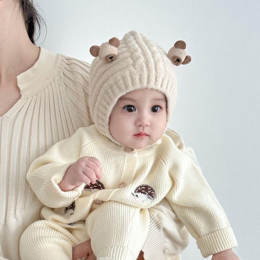 Warm Children Pullover Cap Soft Kids Earmuffs Cap Lovely Baby Knitted Hat  Outdoor