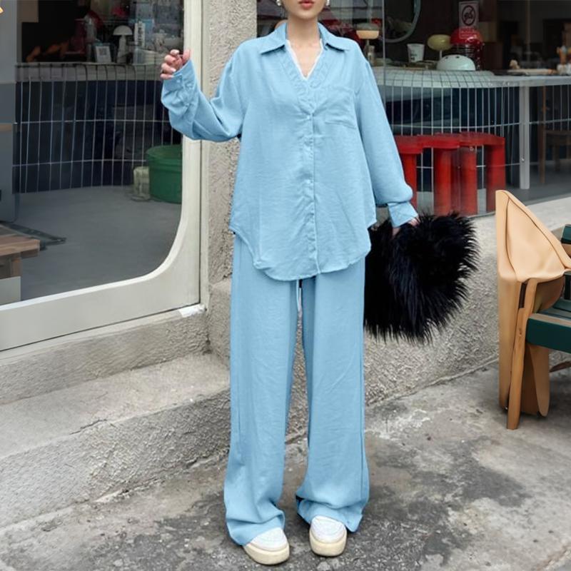 ZANZEA Women Long Sleeve Blouse and Pants Casual Two Piece Suit Sets