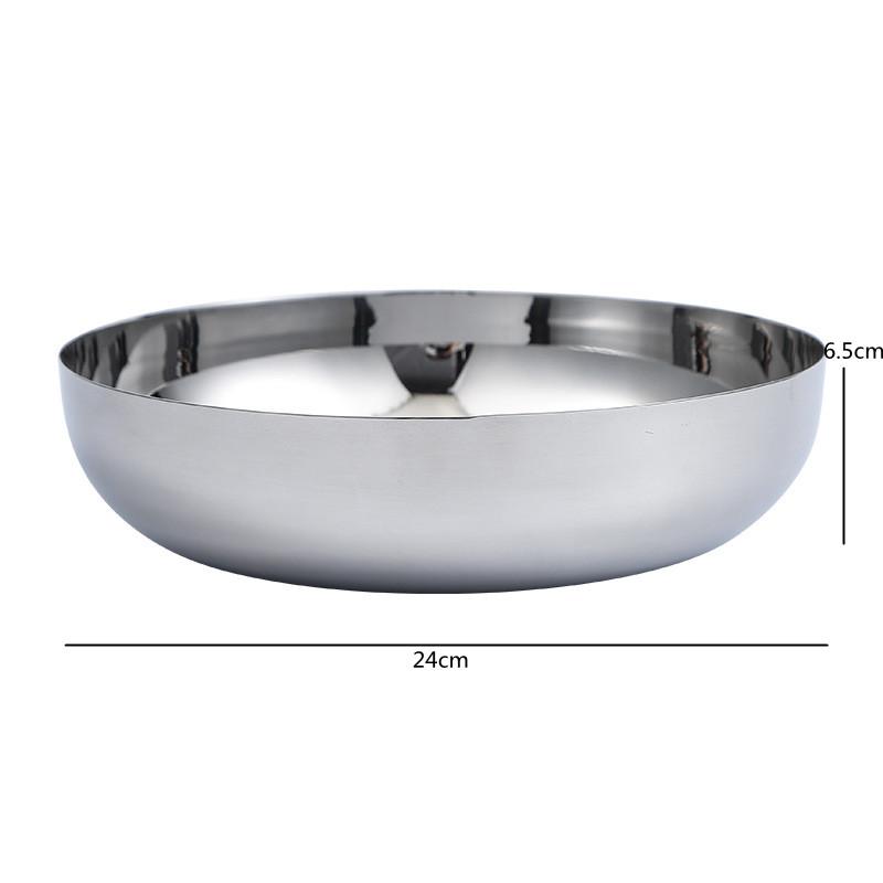 

Silver Round Stainless Steel Bowl, Salad Bowl, Fruit Plate, Dining Table Decoration Storage Tray, Tableware, Kitchen Utensils