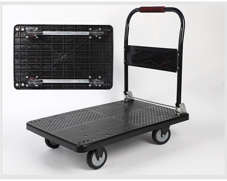 Foldable Silent Flatbed Hand Truck - Portable Plastic Cart for Household Cargo Hauling