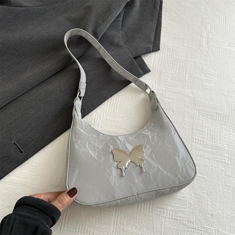 Chic And Stylish Women's Butterfly Underarm Bag In Black White Khaki And Silver Colors