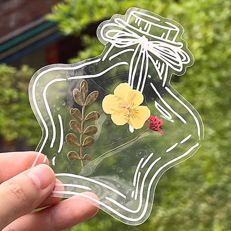 20PCS Specimens Handmade Plastic Wrap Sticker Transparent Artistic Frame Type Handmade DIY Bookmarks Leaves Dried Flowers Plants