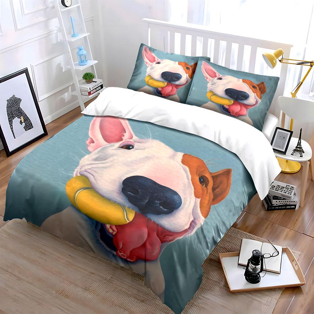 Playful Dog Art Decor Set Bedding Set with 1 Duvet Cover 2 Pillowcases Single Double King Queen, Gift