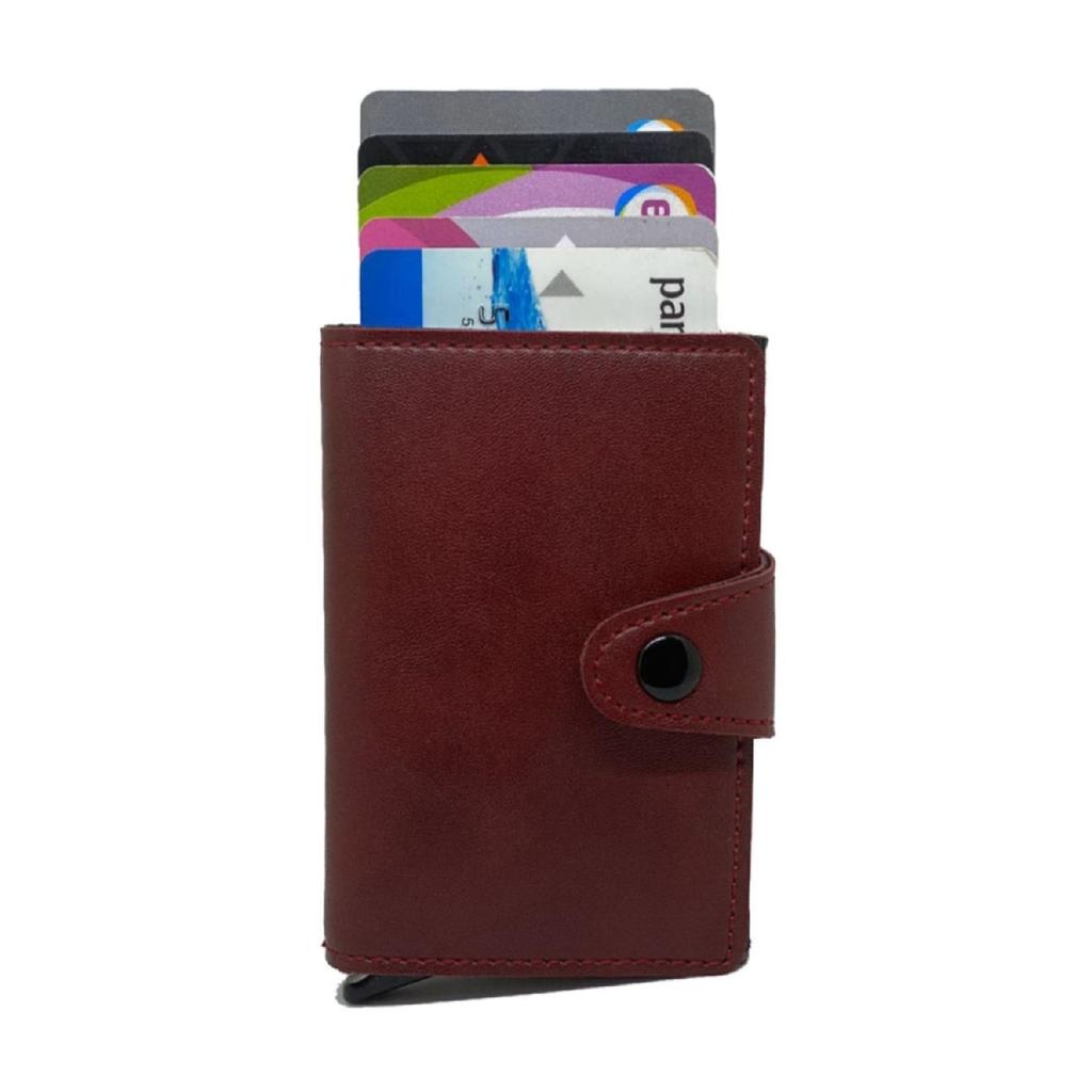 Comely RFID-geschützte Leder-Geldbörse mit automatischem Aluminiummechanismus, Unisex, Kartenhalter