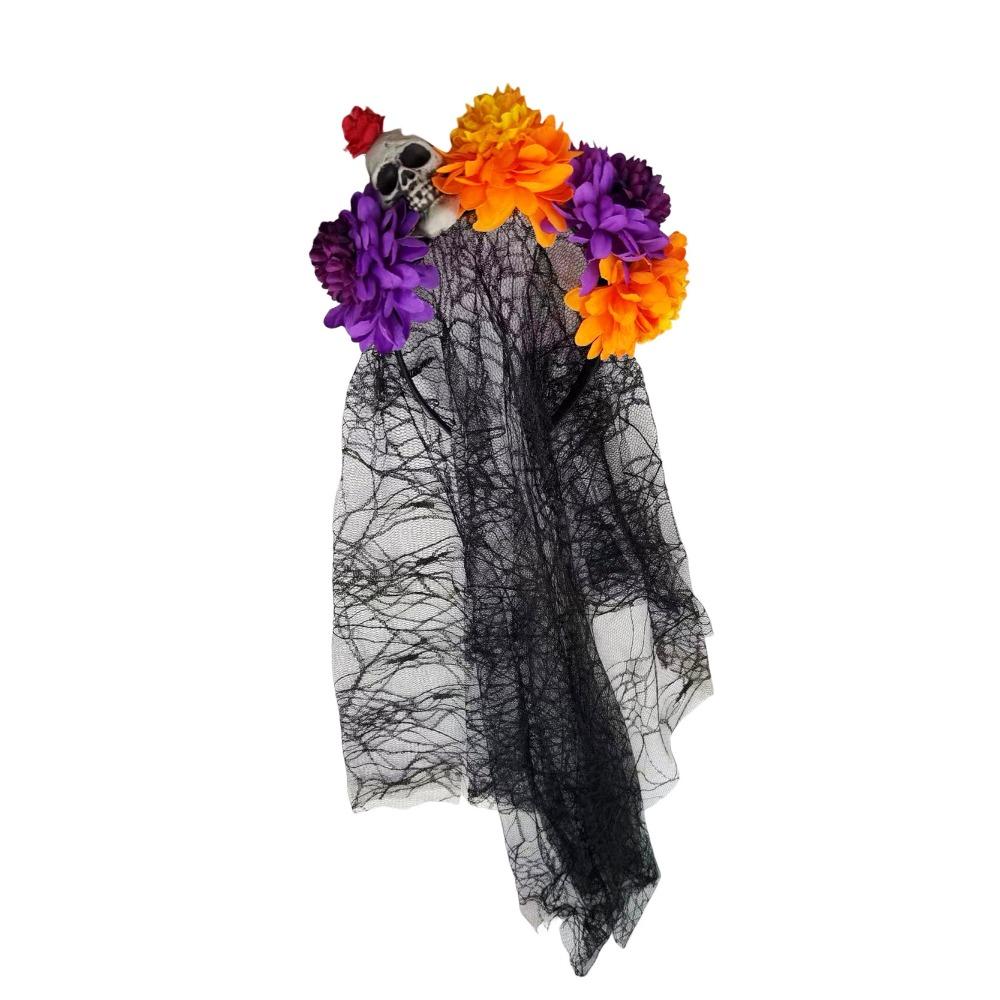 Floral Halloween Skull Hair Hoop Artificial Flower Festive Costume Headwear Cosplay Events