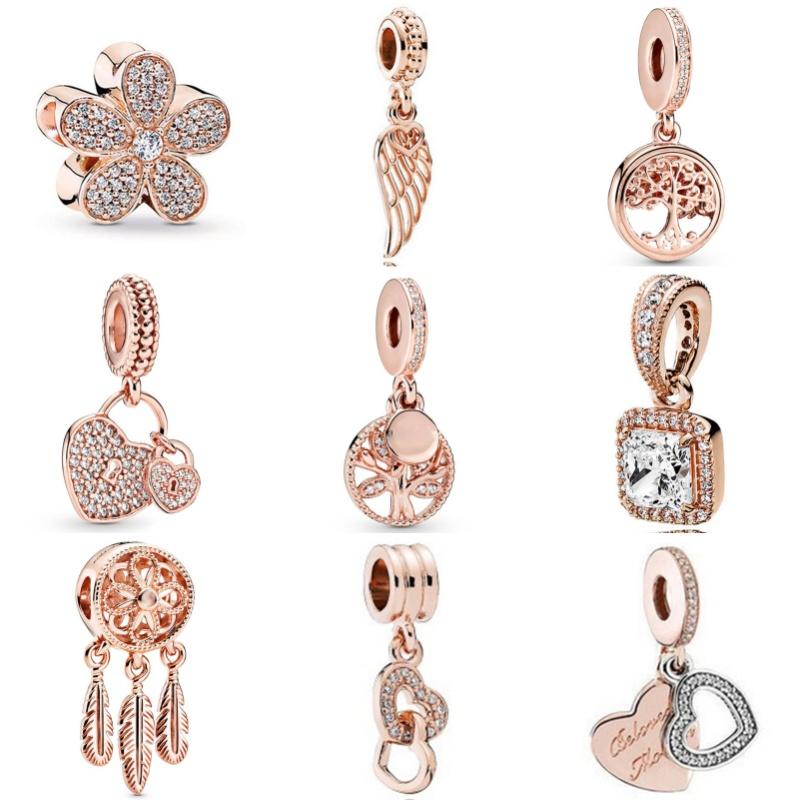 Rose Gold Large Hole Loose Beads Pendant For DIY Pulsera Necklace Accessories Women Fine Jewelry Gifts