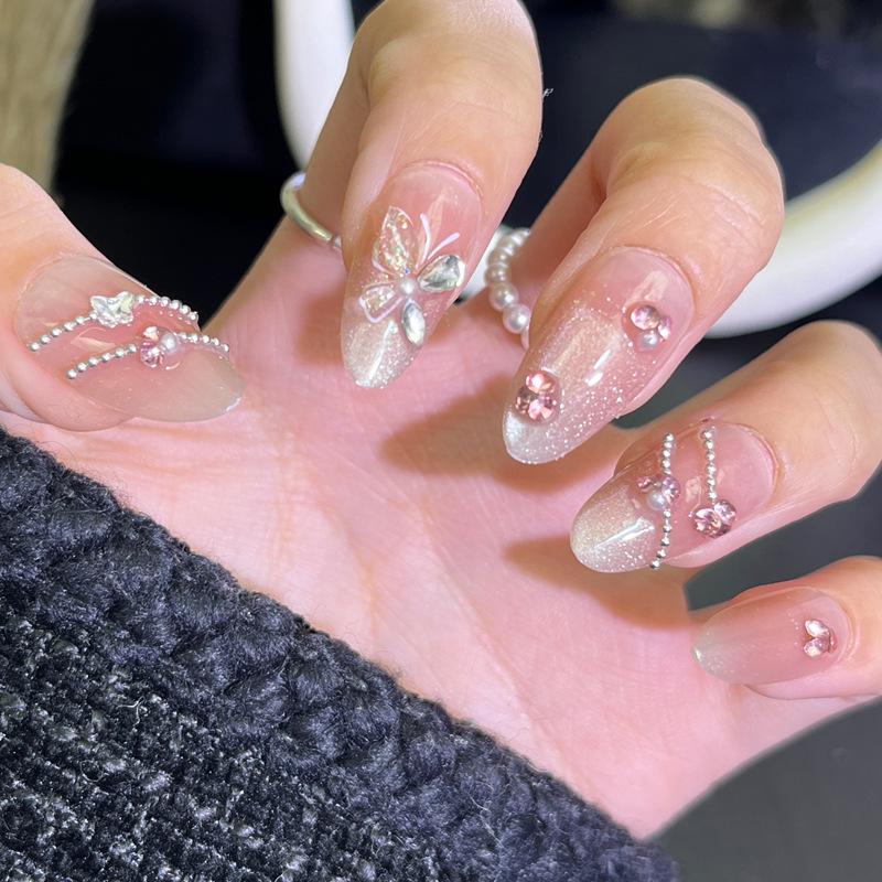 

Autumn/Winter Cat Eye Butterfly Rhinestone Short Nails - Handmade and Popular on TikTok Handmade Nails XS #10 pcs/bag