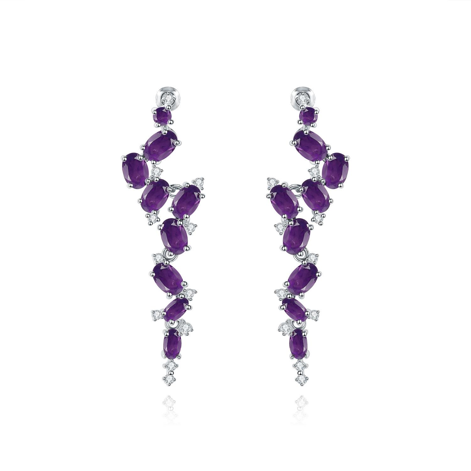 

Оригинальные дизайнерские высококачественные длинные серьги с драгоценными камнями, французские романтические серьги-гвоздики из серебра 925 пробы с натуральным аметистом