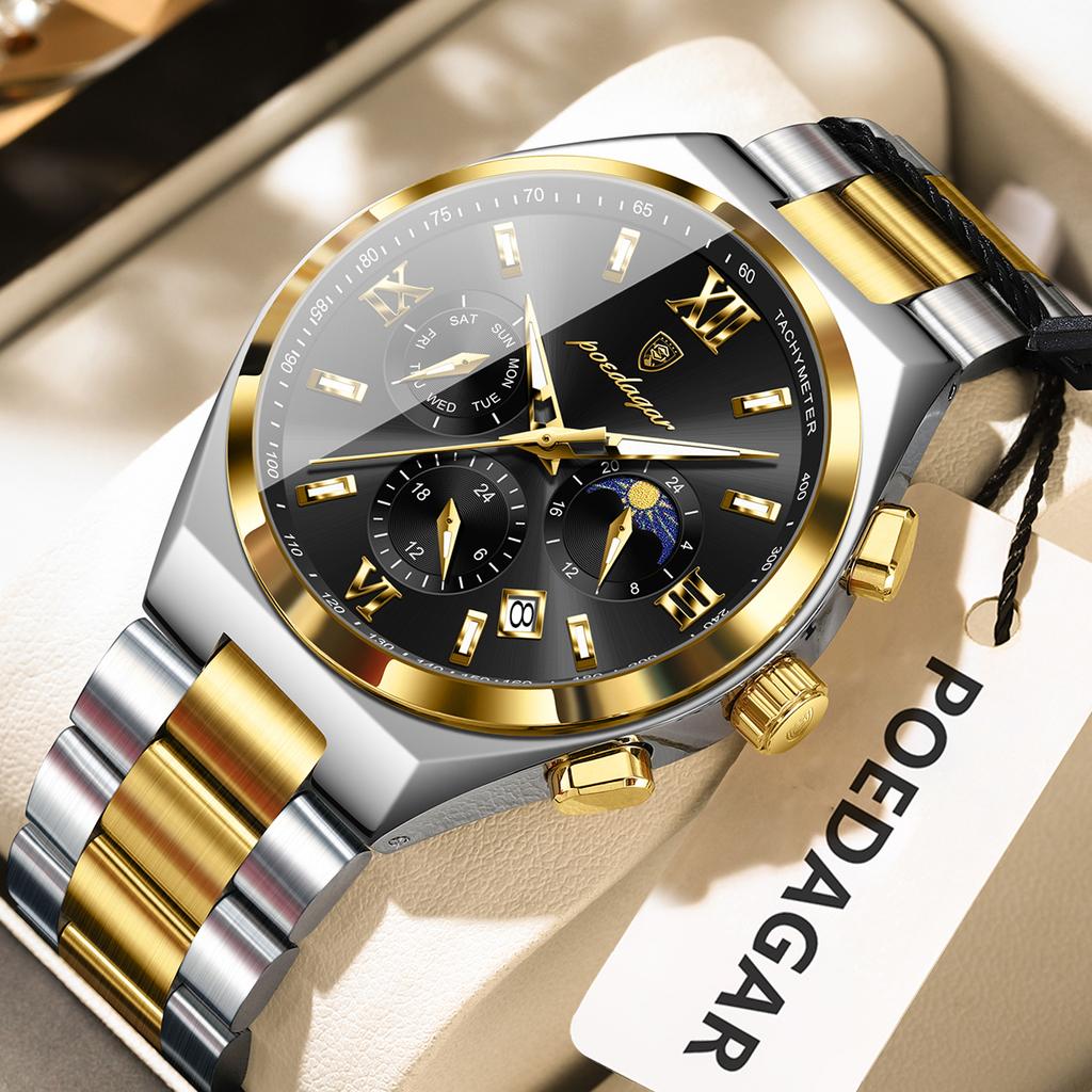 Luxury Man Quartz Watch Waterproof Luminous Date Chronograph Stainless Steel Men's Watches Relogio Masculino
