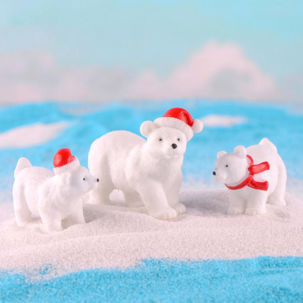2 Pcs/Set Christmas Polar Bear Ornaments, DIY Mini Christmas Hat Scarf White Bear Garden Snow Landscape Ornaments, Succulent Potted Flower