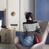 Autumn and Winter Retro Striped Sweater High Collar Pullover Head Hundred Long-sleeved Knitted Sweater Female Slim Thin Bottoming Shirt Top