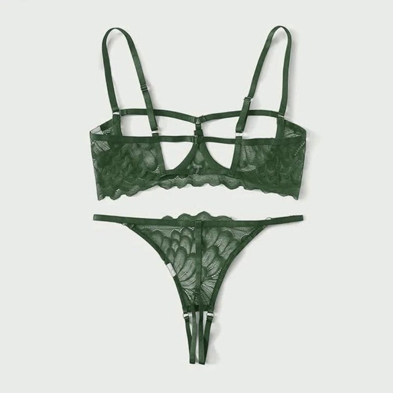 Toucheart 2-piece Set Showing Breasts Sexy Interesting Underwear Women Solid Color Mesh Hollow Out See-through Sexy Lingerie Set