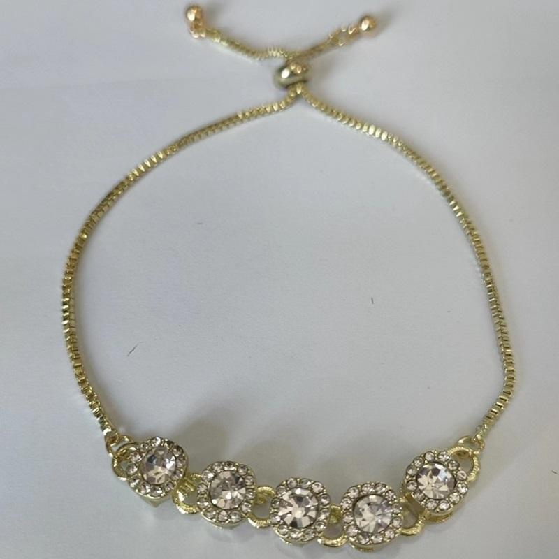 Elegant Inlaid Rhinestone Korean Bracelets Gold Colour Flower Charm Bracelet For Women Fashion Jewelry Accessories Party