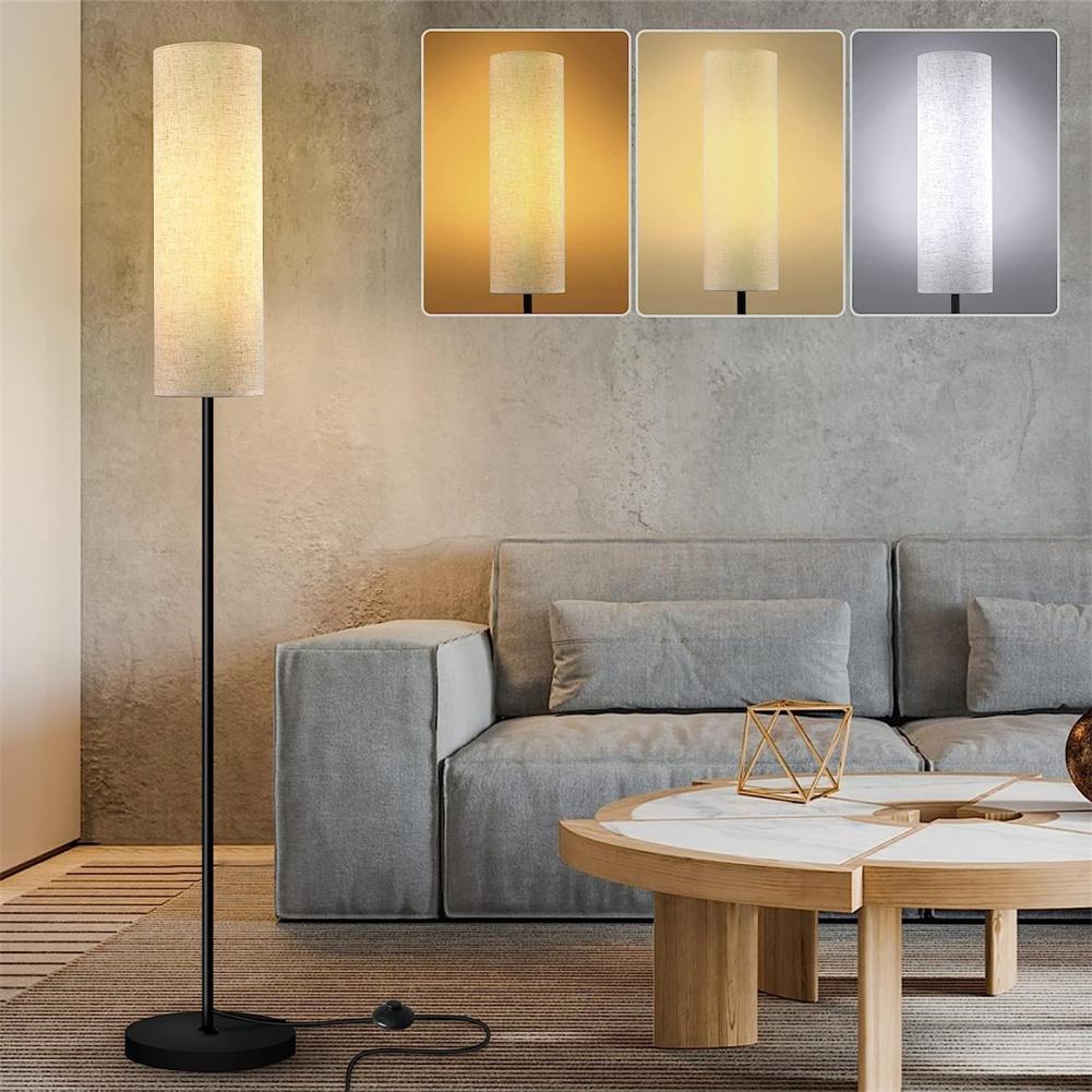 Large LED Floor Lamp With 3 Color E27 Light Bulb 3 Colors Dimmable Reading Light Linen Lampshade Lamp For Bedroom Living Room