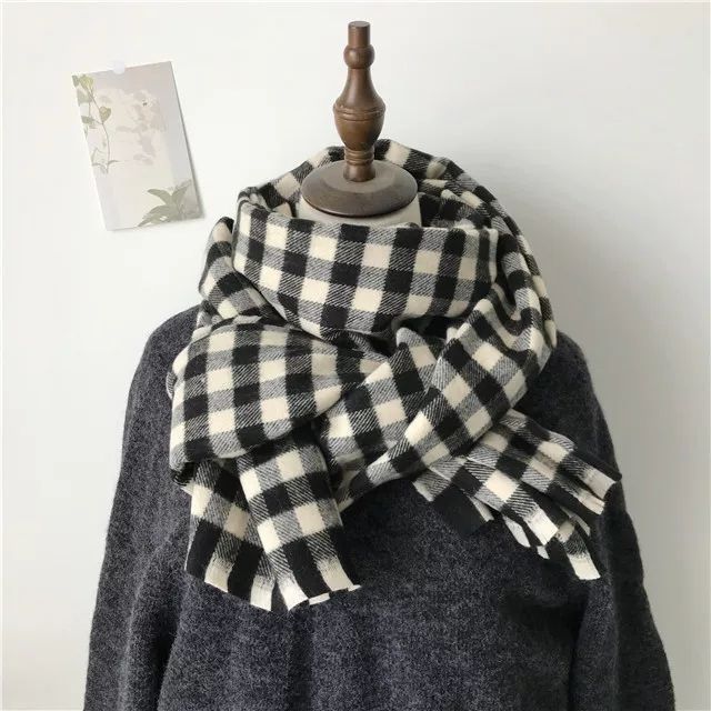Plaid Literary Style Long Scarf Versatile Thickened Student Neck Warmer Shawl Warm Fashion Scarf