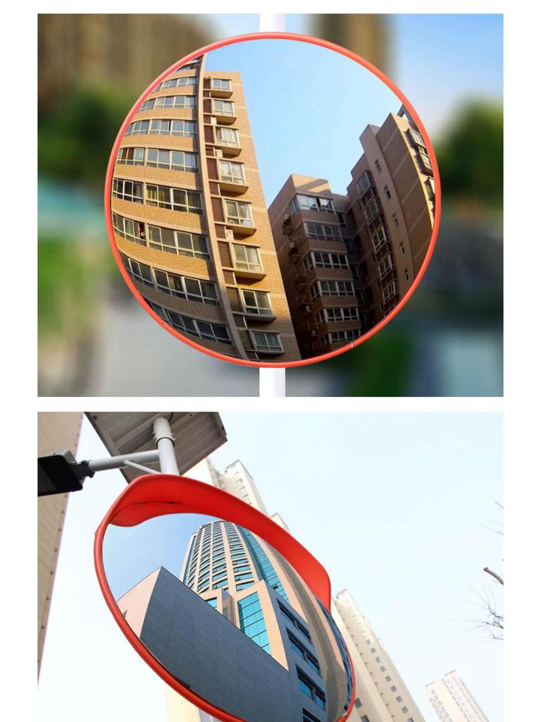 Reflective Convex-Concave Safety Mirror for Indoor/Outdoor Traffic and Garage Corners