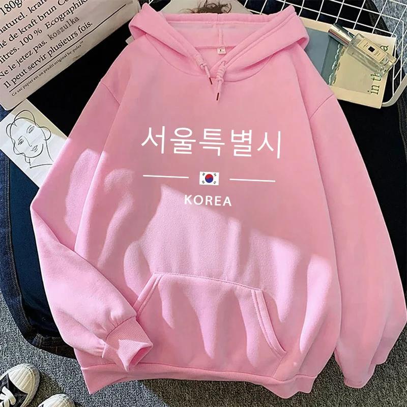 Seoul Korea Print Hoodie for Woman High Quality Hoode Long Sleeve Pullover All Season Female Casual Sweatshirt Harajuku