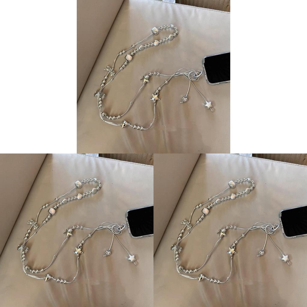 Unique Silver Matte Bead Star Phone Lanyard With Pvc Chain For Men Women
