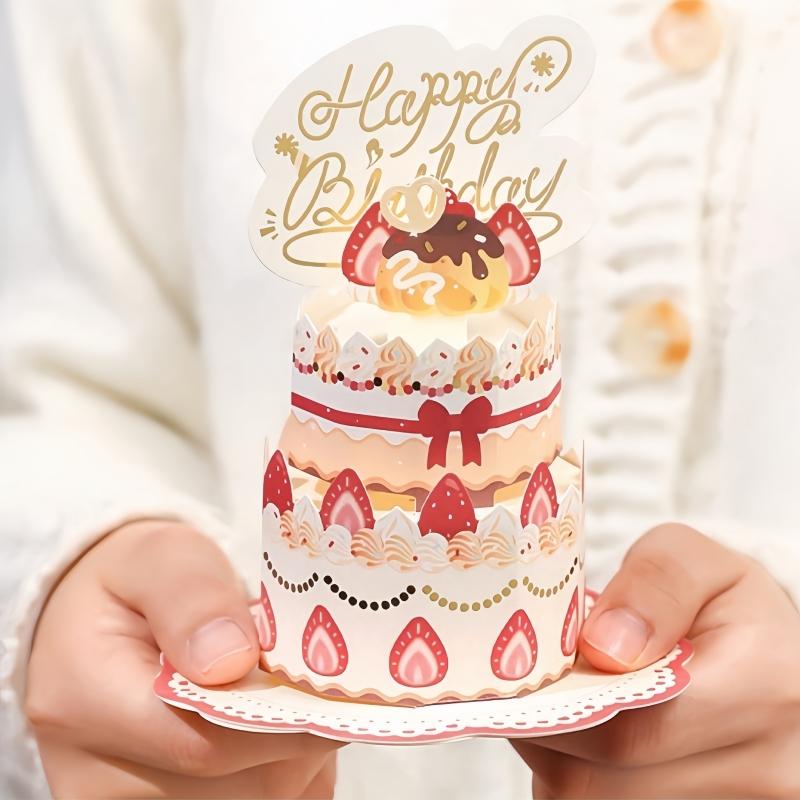 1PC 3D Pop up Happy Birthday Card with Cake Occasion Birthday Decoration Foldable Creative Blessings Cute Party Birthday Gifts
