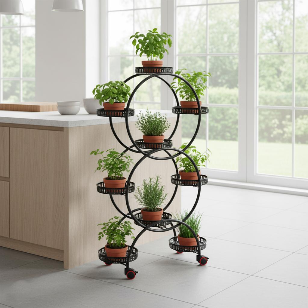 6-Tier Metal Plant Stand Black, 9 Flower Pots Creative Flower Bed Garden Decoration Holder Rack Trays Large Diameter for Garden