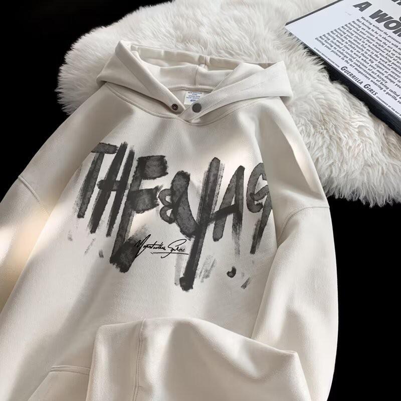 Unisex Heavyweight Fleece Hoodie With Letter Print Soft Suede-like Fabric Oversized Fit Winter Streetwear