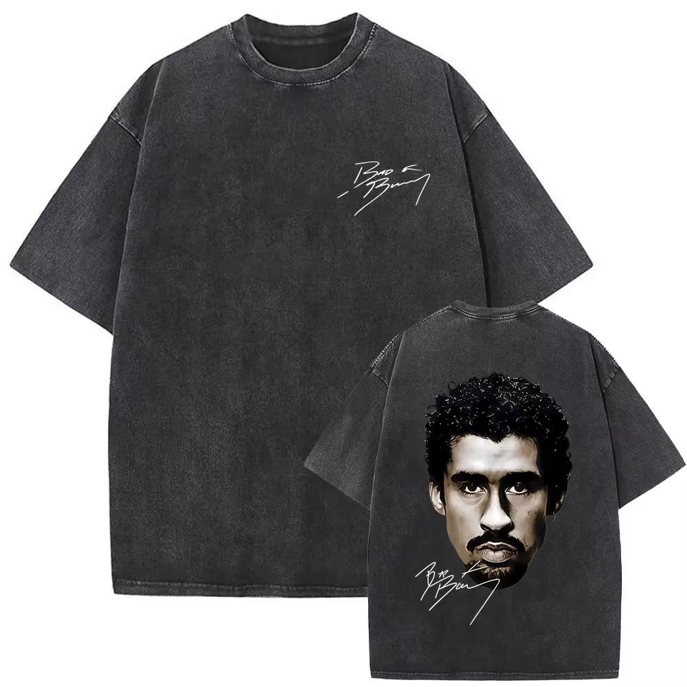 Camiseta Gráfica Bad Bunny Un Verano Sin Ti Vintage Lavada Moda Masculina Oversize Streetwear Femenina Camisetas de Algodón de Alta Calidad