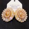 Pendientes de Carrillón de Viento de Perla y Cristal de Aguja Plateada Vintage