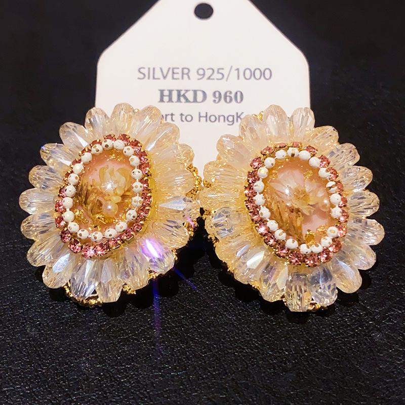 Pendientes de Carrillón de Viento de Perla y Cristal de Aguja Plateada Vintage