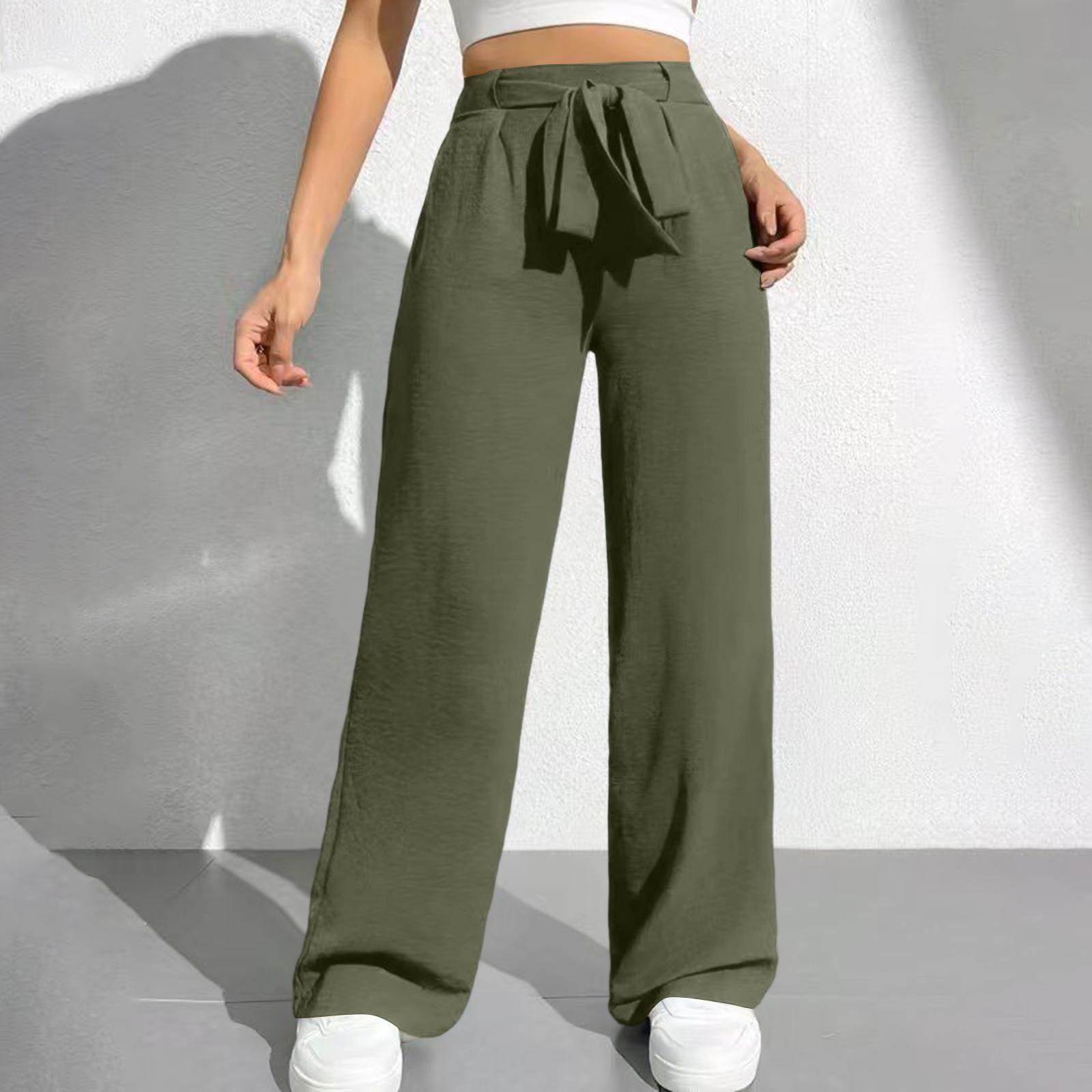 Women s Loose High Waist Solid Color Straight Pocket Casual Pants L