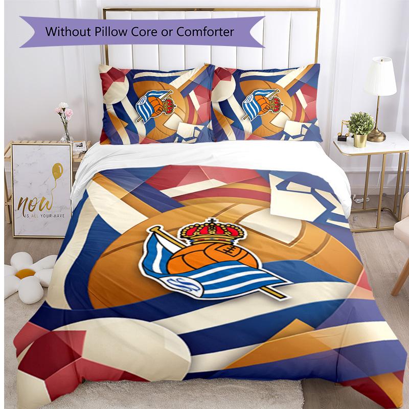 Set Lenzuola Stampato 3 Pezzi FC Real Sociedad Copripiumino Traspirante con Federe Biancheria da Letto Decorativa per Camera da Letto Casa