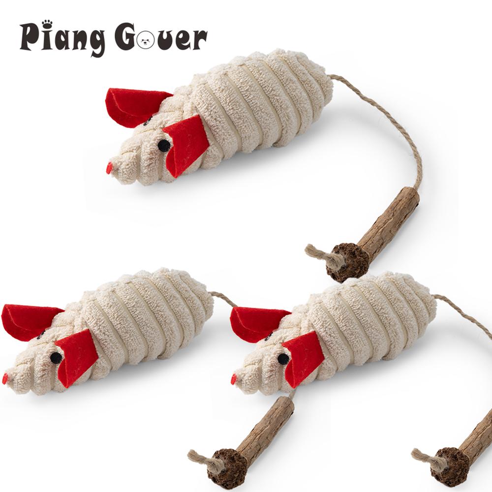 3pcs Artificial Mouse Cat Toy Teasing Stick Teasing Interactive Plush Mouse Pet Toy