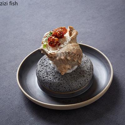 Creative Ceramic Dining Plate Volcano Stone Heating Tableware Sushi Plate Restaurant Molecular Cuisine Specialty Tableware