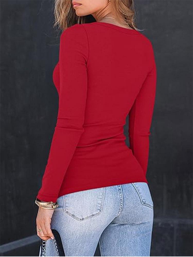 Crop Top da Donna a Maniche Lunghe a Coste con Scollo Quadrato - Stile Autunnale