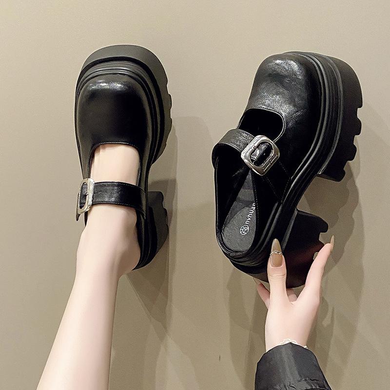 10Cm heightening bag head half slippers women's 2025 spring new small slippers wearing a pedal JK muffin shoes