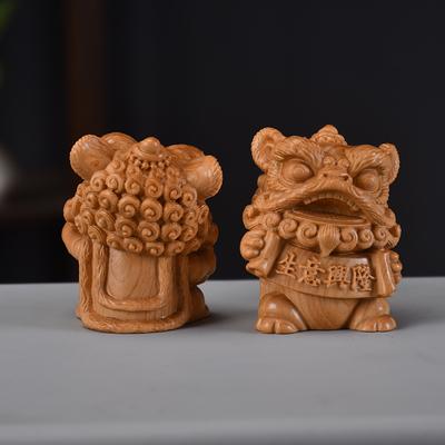 Holzschnitzerei Chinesischer Stil Niedliche kleine Löwenfiguren und Statuetten Maskottchen Haus, Zimmer, Büro, Auto Reichtum Glück Feng Shui Dekoration