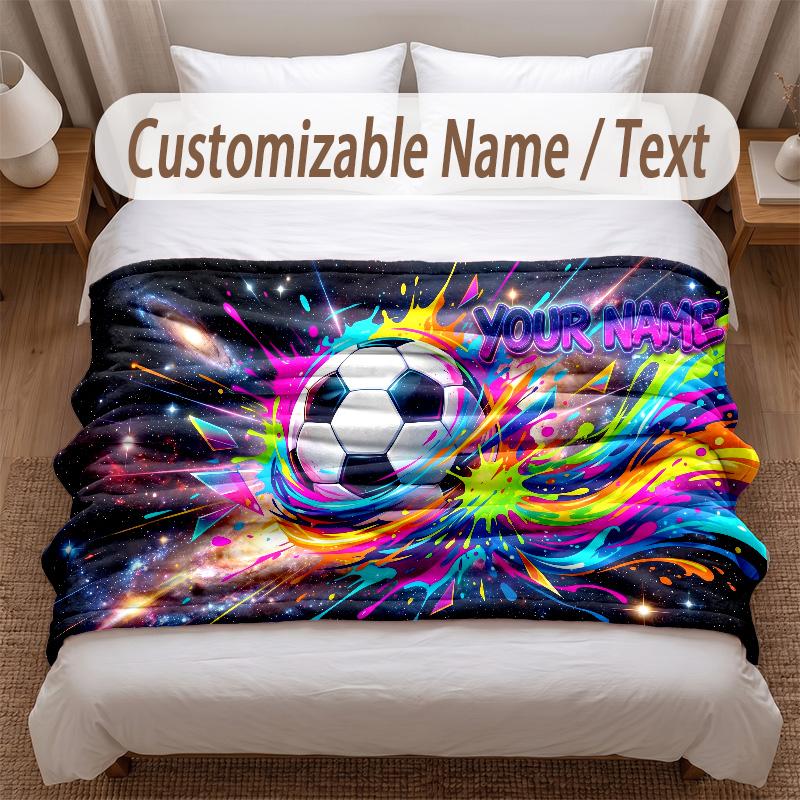Soccer Theme Soft Blanket Personalized Custom Name Text Print Warm Blanket Home Sofa Bedroom Decor