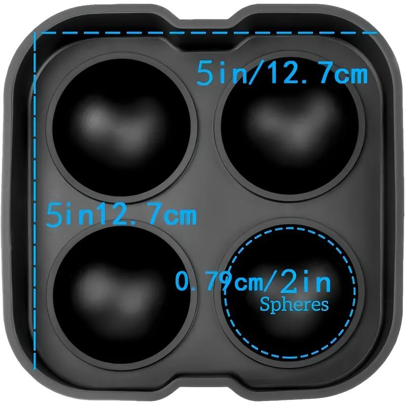 Large Sphere Ice Cube Mold 4-Grid Silicone Whiskey Ice Maker, Leak-Free Design, Easy Fill & Release, Perfect for Round Ice Balls