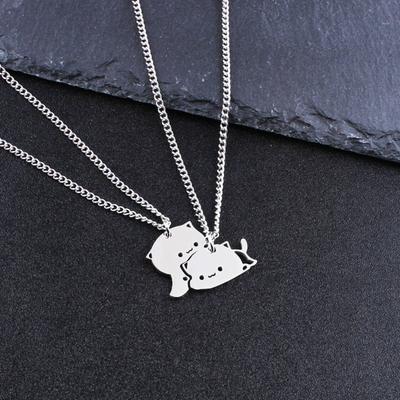 Couple Cat Pendant Necklace Cartoon Kitten Fashion Stainless Steel Jewelry Valentine's Day Gift for Women Men