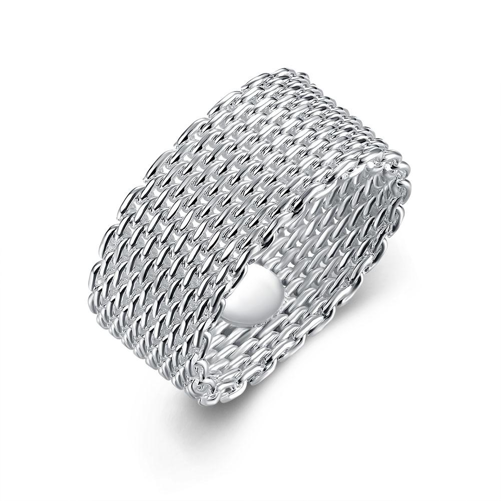 100% 925 Sterling Silver Rings for Women Silver Weaving Wide Ring Personality Fashion OL Woman Girl Party Wedding Gift
