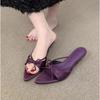 Female Pointed Toe Ladies Low Heel Pumps Shoes Slip On Footwear Shallow Butterfly-Knot Women Thin Heel Shoes Slides