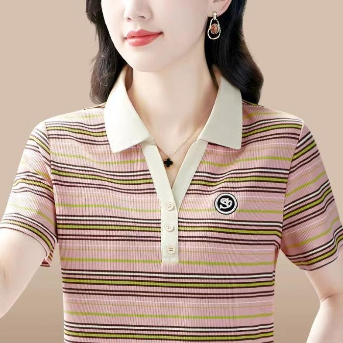 Mamas Kurzarm-T-Shirt Im Sommer Neues Lässiges Oberteil Mode für Frauen mittleren Alters Altersreduzierend Schlankmachendes Basic-Shirt für Frauen