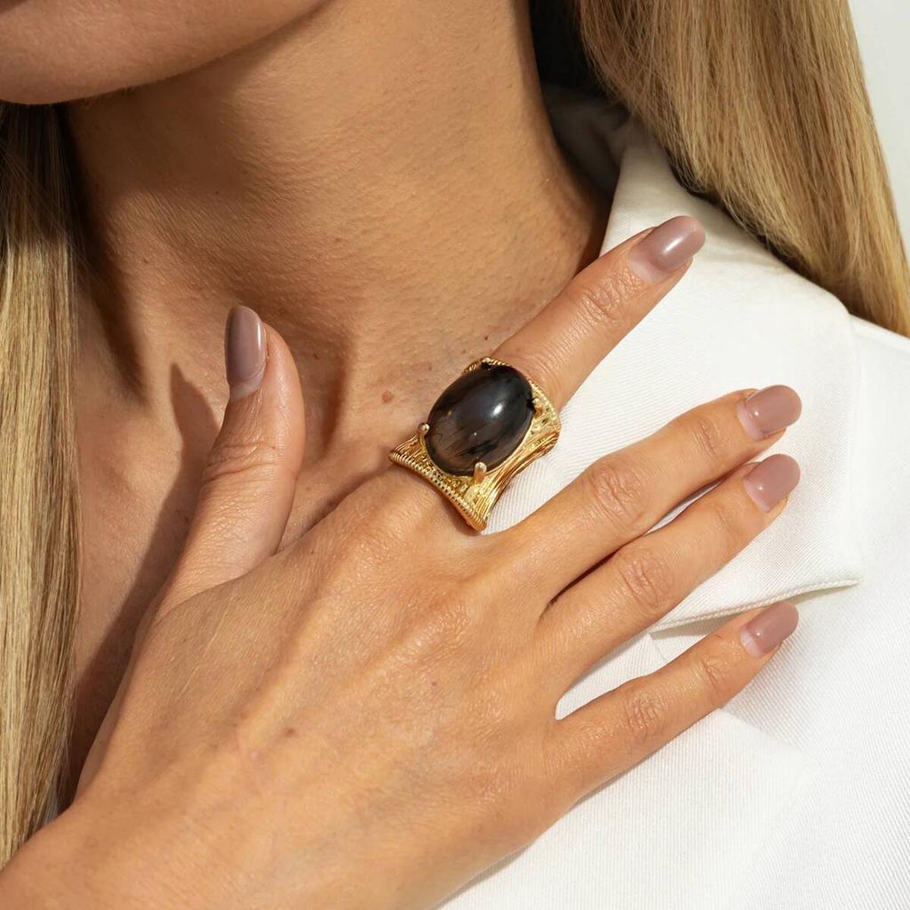 SHIXIN 5 Colors Luxury Elliptical Acrylic Chunky Open Rings for Women Vintage Geometric Golden Adjustable Wide Knuckle Ring Gift