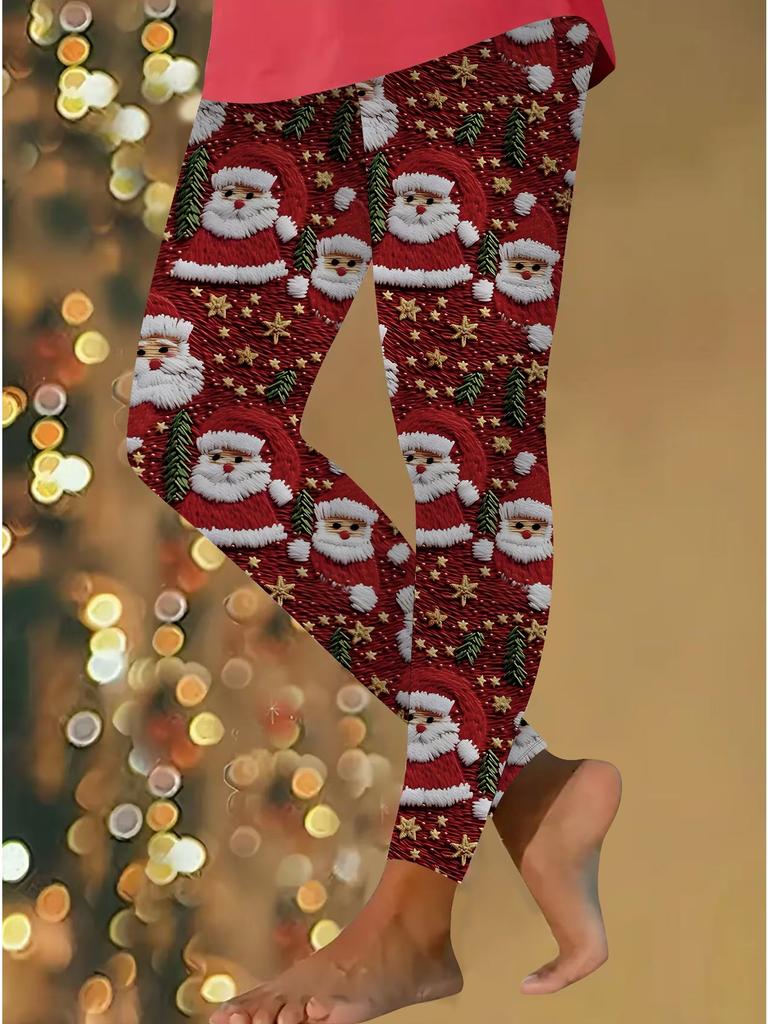 Damen Weihnachts-Festival-Drucke Stretch Yoga Leggings Fitness Laufen Gym Sport Aktivhosen
