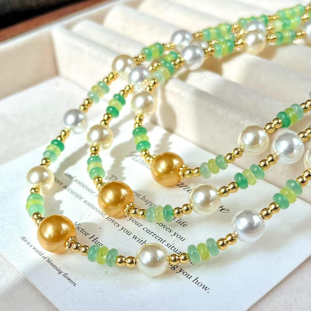 

Vintage Strong Light High Quality Artificial Crystal Pearl Natural Dongling Jade Stacked Bead Necklace Collarbone Chain