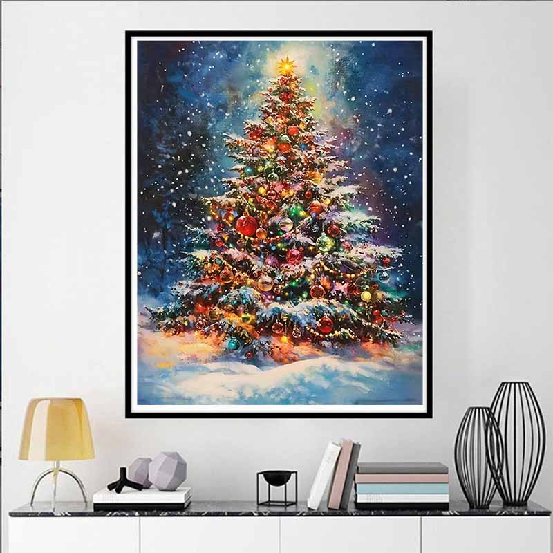5D Christmas Tree Full of Diamond Painting Set, DIY Colorful Round Gemstone Crystal Decoration Painting Crafts and Artworks, Decorative Wall