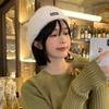 Women's Autumn and Winter Versatile Plush Beret with Big Head and Small White Hat Showing Off Their Face
